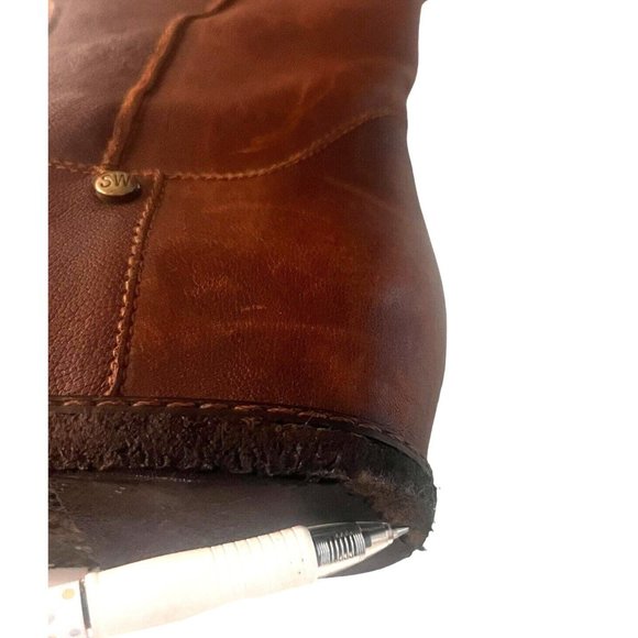 Stuart Weitzman Womens Sz 8.5  Leather Wedge Pull On Short Boots Brown Casual - Picture 10 of 16